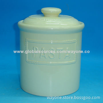 Ceramic pasta jar with embossed words,food-safe,easy to take care, for coffee/sugar/biscuit storage